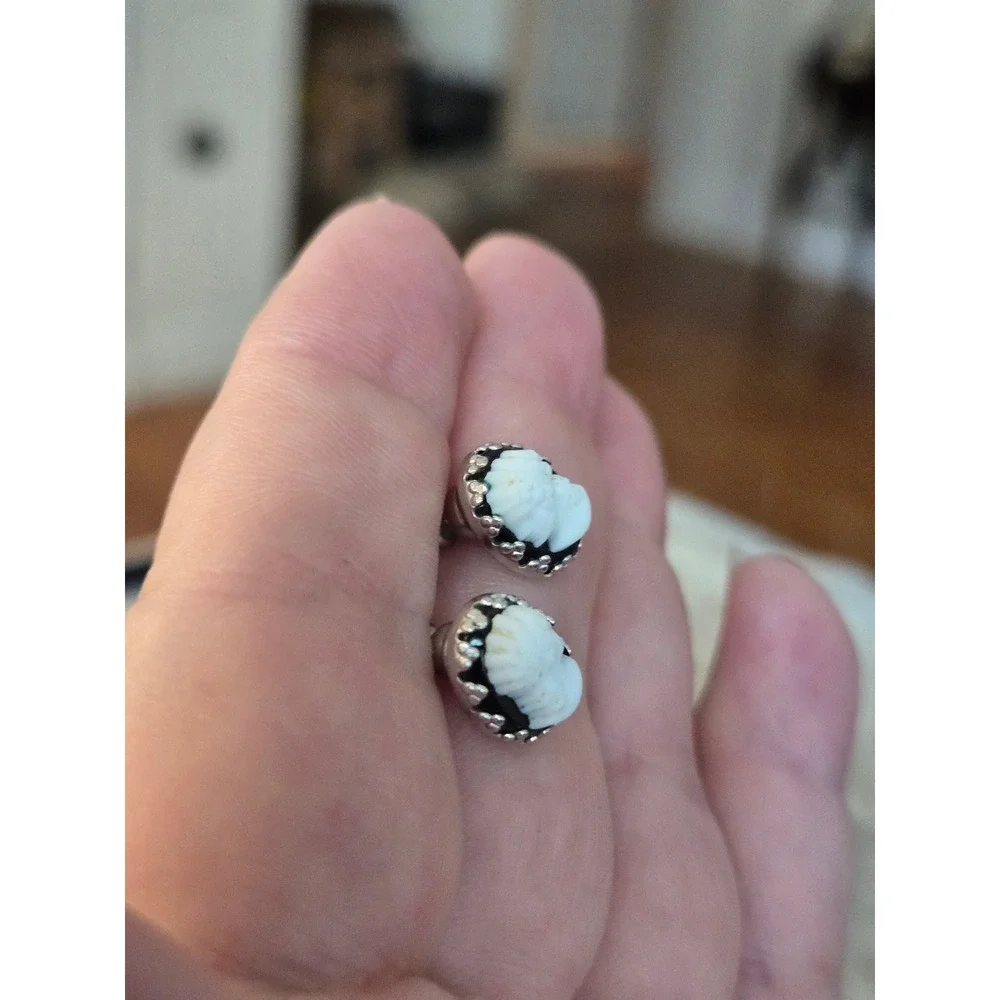 Victorian Inspired Black White Cameo Earrings Pierced Vintage